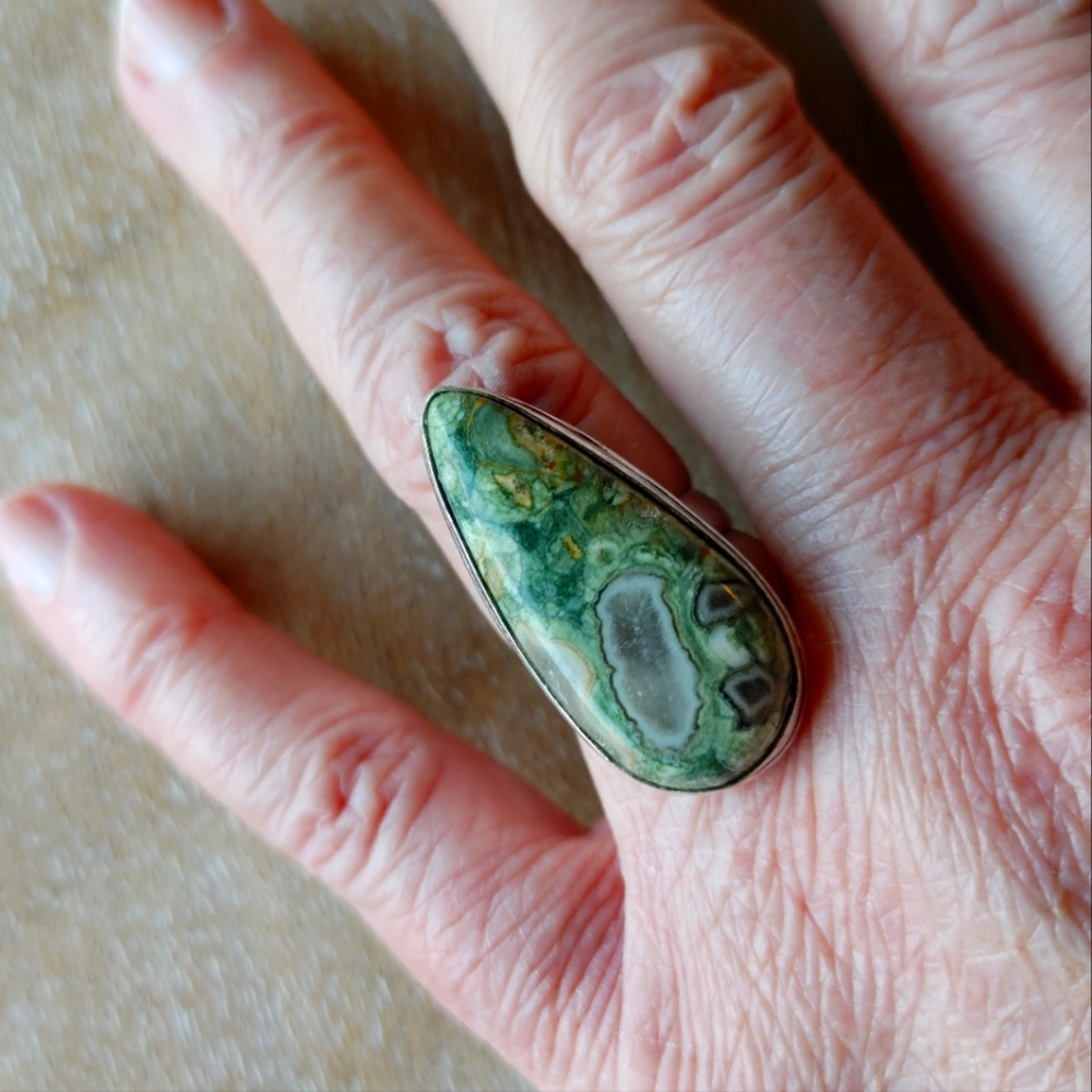 Sterling Silver Overlay Rainforest Jasper Women's Ring